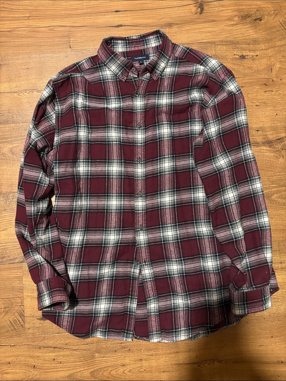Men's Burgundy and White Plaid Button-Down Shirt